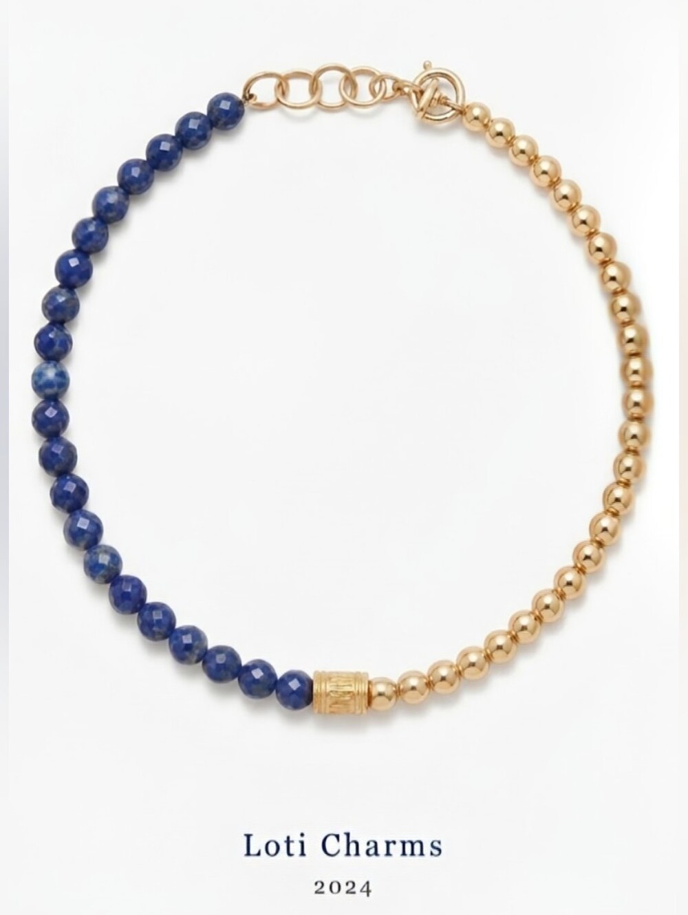 Natural Blue Sapphire and Gold Beads In Assymetrical Gold Plated Necklace Choker